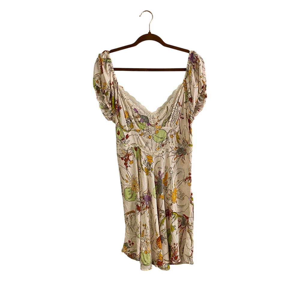 By‎ Anthropologie Lace Trim Open Back Mini Dress Sz L Whimsigoth Cottagecore